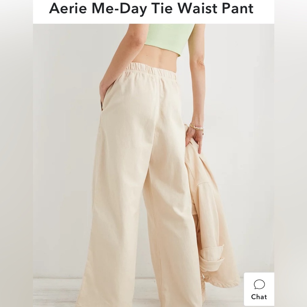 Aerie Me-Day Tie Waist Pant Beige M Regular